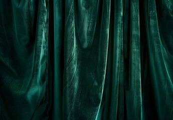 Close-up Green Velvet Curtain Drape Texture