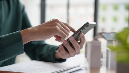 Architecture Man use smart phone for architectural Creative project business architecture ecosystem...