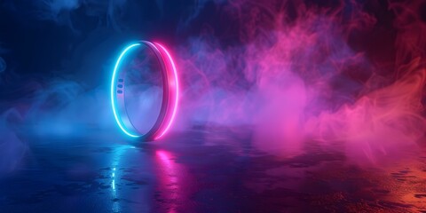 Futuristic Fitness Tracker with Glowing Activity Rings on Neon Background