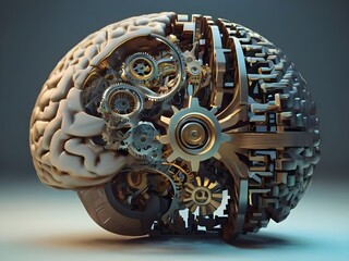 3D Brain concept with gears whirl