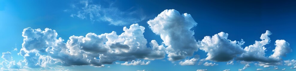 Obraz premium Panoramic Blue Sky with Fluffy Clouds