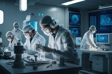 Naklejka premium team working in laboratory