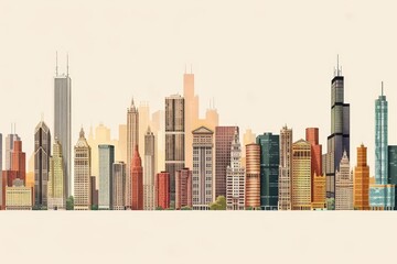 Fototapeta premium A detailed canvas print showcasing the diverse architectural styles of the Chicago skyline, Depict the diversity of architectural styles that define Chicago's unique skyline