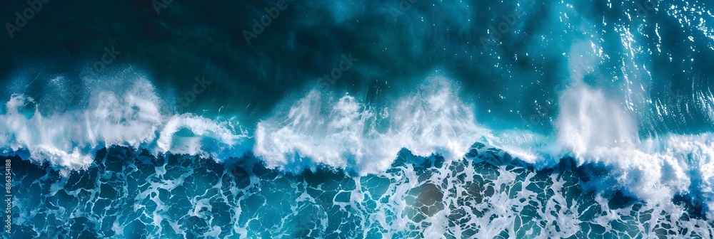 Sticker Aerial View of Ocean Wave with White Foam