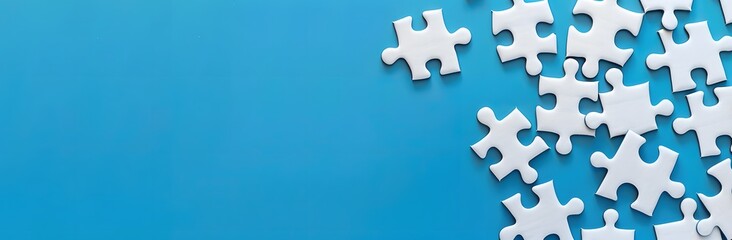 White Puzzle Pieces on Blue Background Representing Unity