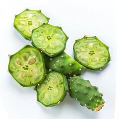 Naklejka premium Ingredients for Nopales Cactus Salad on White Background