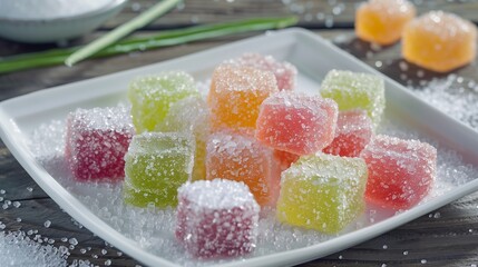 Sweet jelly candy top up with sugar