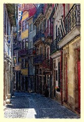 Fototapeta premium A narrow side street in Porto. 