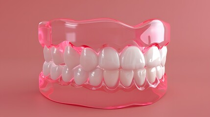 Obraz premium 3D tooth with orthodontic aligners, clear braces, white, ZBrush, bright lighting, realistic style