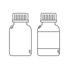 Set of two pills bottles icons in line style. Medicine container with prescription label. Editable stroke
