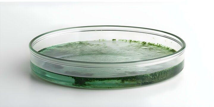 Moldy Algae in a Petri Dish Resembling Lab-Grown Meat Cutlet. Concept Lab-Grown Meat, Algae Research, Petri Dish Experiment, Sustainable Food Technology, Environmental Science