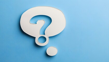 White Paper Cutout Question Mark Speech Bubble on Blue Background