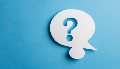 White Paper Cutout Question Mark Speech Bubble on Blue Background