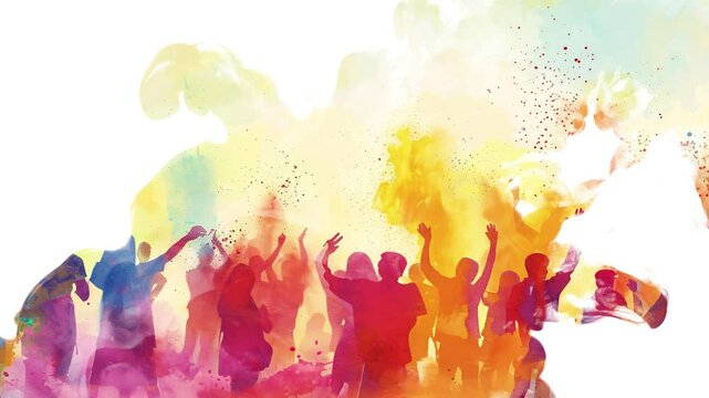 People Dancing and Celebrating Indian Holi Festival Watercolour Ink Drop 4k Animation Video.