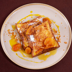 French toast with caramel apricot for breakfast