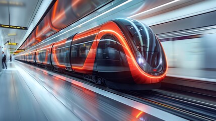 Futuristic transport hub in Japan featuring hyper realistic automated trains and smart roads set against a minimalist white background with detailed infographic elements and writing space