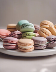 Fototapeta premium classic french macarons arranged artfully on a delicate porcelain platter 