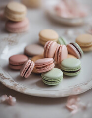 classic french macarons arranged artfully on a delicate porcelain platter
