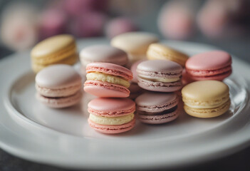 classic french macarons arranged artfully on a delicate porcelain platter
