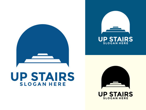 Stair Steps Silhouette logo, Staircase Architecture Interior Building logo design template