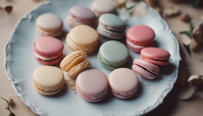 Obraz premium classic french macarons arranged artfully on a delicate porcelain platter 