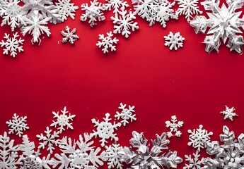 Red Background with White Snowflakes Christmas Border