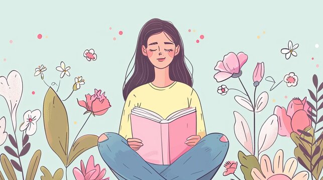 Self-care journal flat design front view reflective theme cartoon drawing colored pastel