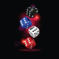 4 dice red, black, blue, white casino dices, playing night, club, party night, Game