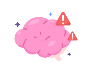 concept of mental illness, brain health problems, memory disorders. illustration of brain with warning sign. flat style design. graphic elements