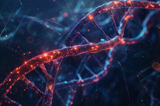 Detailed view of a DNA strand, showing the double helix structure up close, Design a series of abstract shapes representing the complex structures of DNA