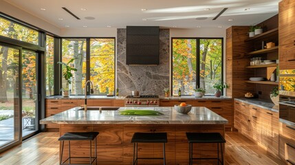 Modern Kitchen with Autumnal Views