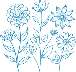 flower outline set silhouette vector, flowers vector seamless background pattern hand drawn. Vector illustration