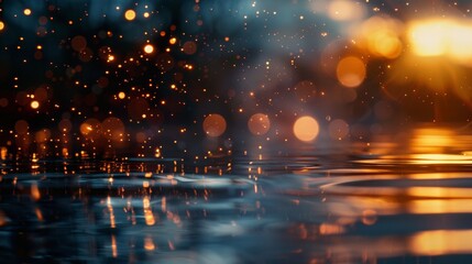 Abstract Nighttime Water Reflection With Warm Lights