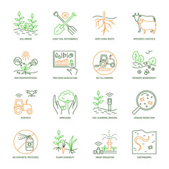 Smart eco farm line icon set