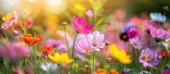 Field filled with vibrant spring flowers for a copy space image