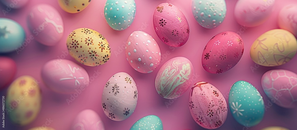 Aufkleber Stylish concept conveyed through an aerial view of Easter eggs arranged neatly providing a designated area for text in the image. copy space available