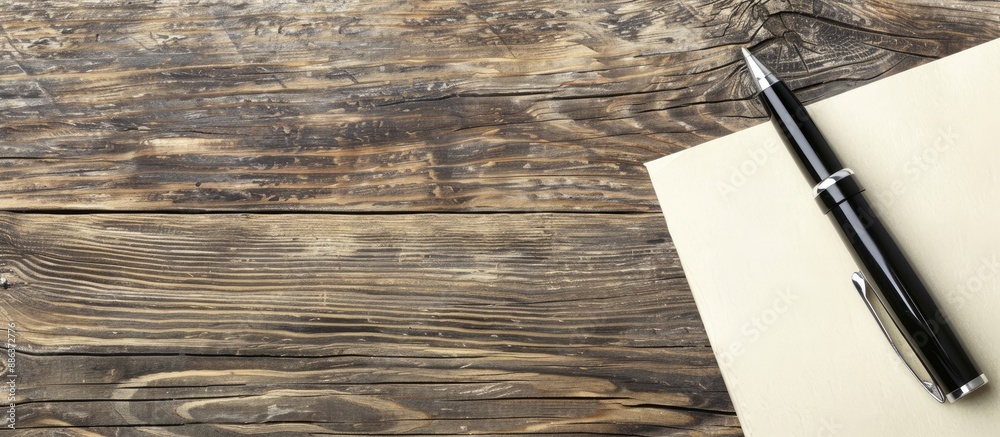 Leinwandbilder office wooden table with a pen placed on a blank notepad offering a copy space image