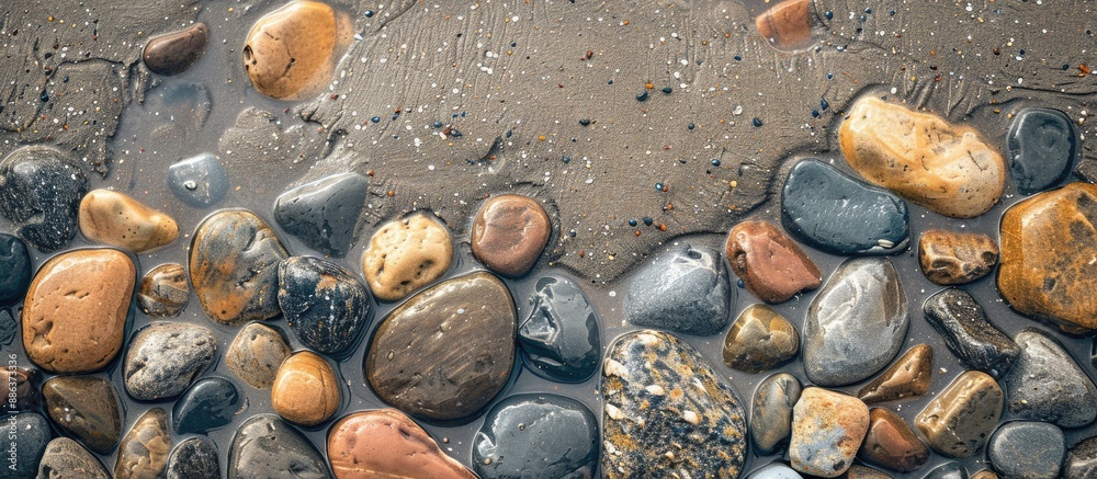 Fototapete after rain the background has wet stones and sand adding depth to the copy space image