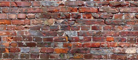 Close up image of an aged red brick wall showing intricate details with ample copy space for text or design