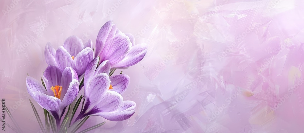 Poster ethereally composed crocus flower on a pastel background with copy space image
