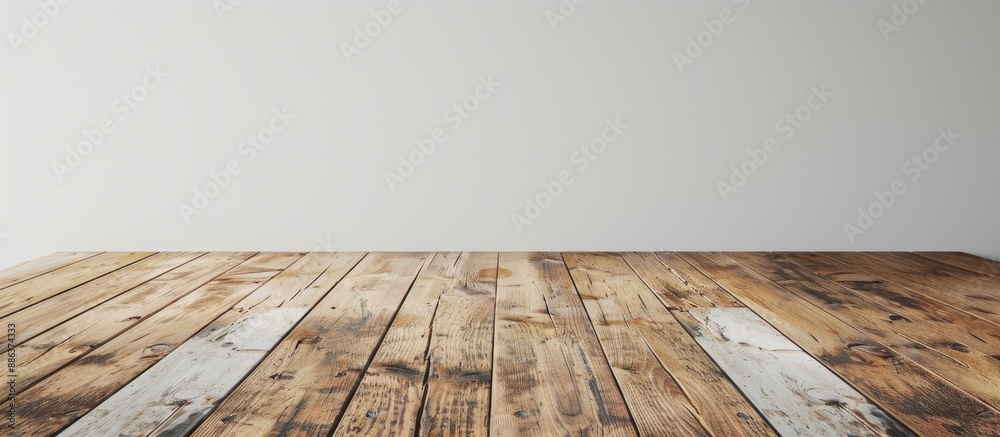 Aufkleber Design wooden terrace with a white backdrop featuring an empty tabletop ideal for showcasing your copy and branding in a vintage themed copy space image
