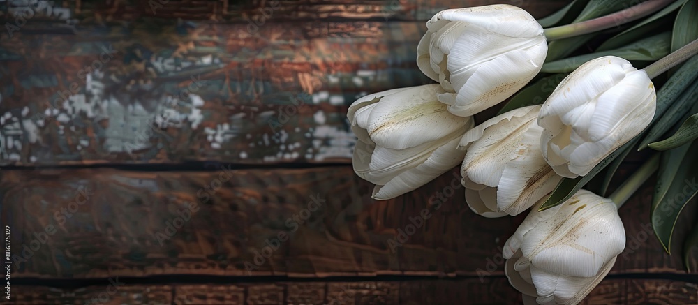Aufkleber rustic white tulips with copy space image