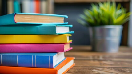 Colorful Books on a Wooden Table.