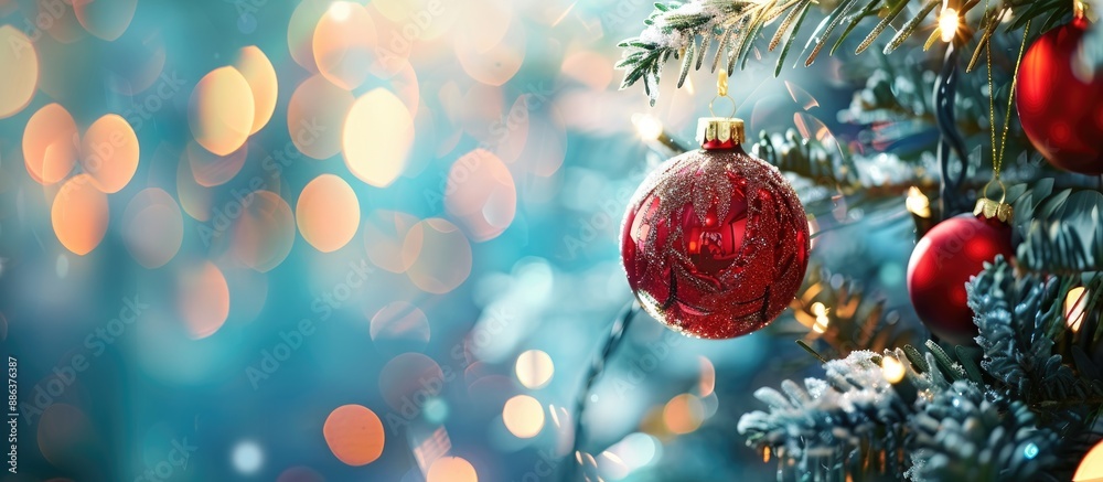 Aufkleber An ornament dangles from the Christmas tree creating a festive and colorful scene enhancing the copy space image