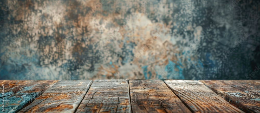 Leinwandbilder close up of a rustic wooden surface with horizontal boards and a textured old wall in the background