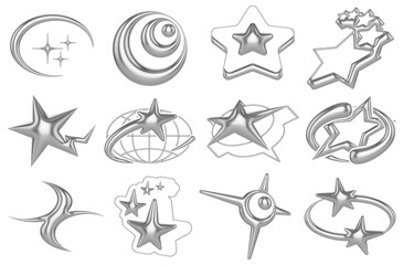 Iron star Y2K icon. Universal 3D shapes for design, projects, posters, banners and business cards. Set icons