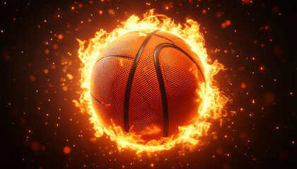 Fototapeta premium Basketball on Fire Isolated Background