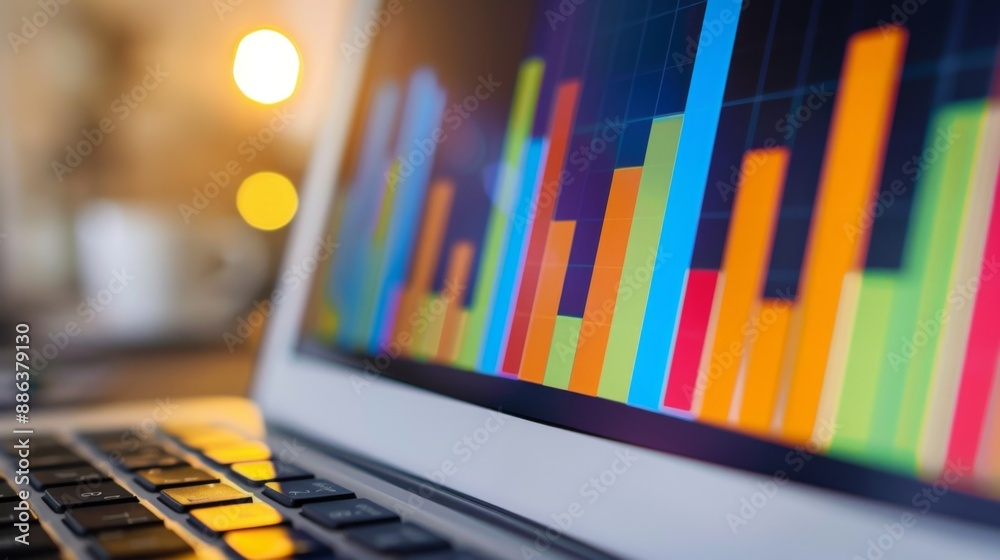 Aufkleber a close-up of a laptop screen displaying a colorful bar graph showing quarterly revenue.