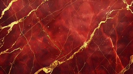 Red Marble Background with Golden Veins