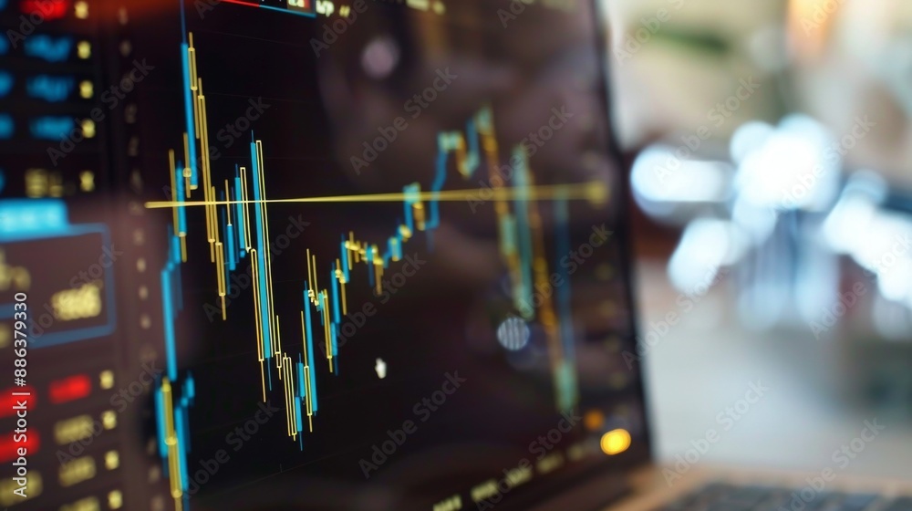 Aufkleber A close-up of a laptop screen with a detailed stock market graph and analysis tools.